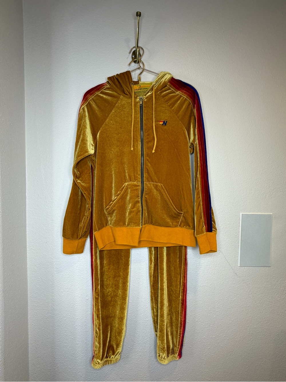 Aviator Nation Gold Velvet Track Suit Jacket size S pants M